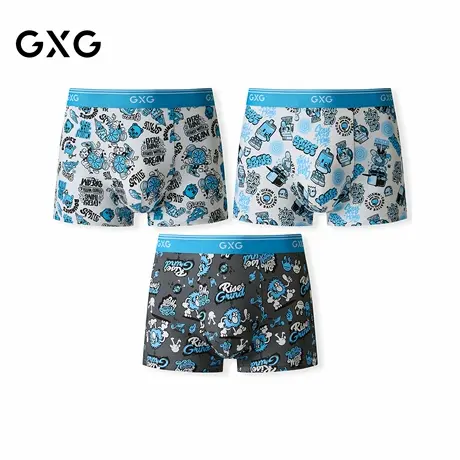 GXG男士内裤【3条装】趣味卡通印花棉莫潮流内裤男抑菌透气平角裤商品大图