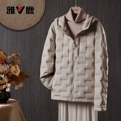 雅鹿官方冬季连帽轻薄短款防寒保暖修身外套休闲秋冬轻便羽绒服商品大图