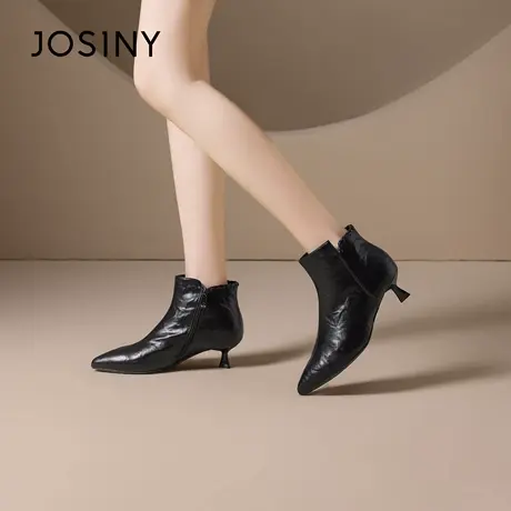 卓诗尼2025秋冬新款尖头时装靴潮流舒适短筒靴时尚侧拉链瘦瘦靴女商品大图