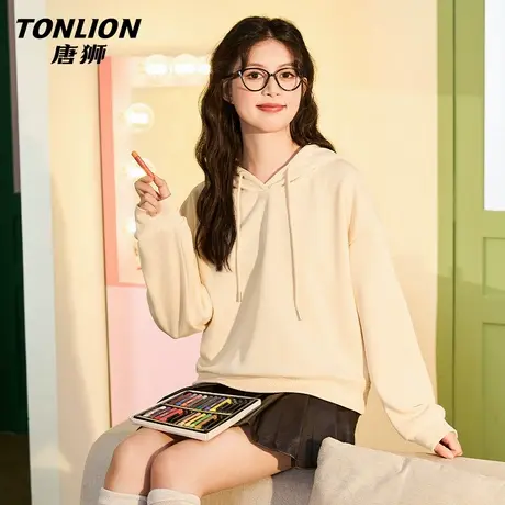 唐狮官方休闲连帽卫衣外套女春秋2026新款女士宽松短款套头上衣VB图片