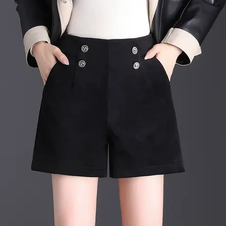 秋冬高腰短裤阔腿裤女2023新款宽松时尚显瘦黑色百搭靴裤休闲裤厚商品大图