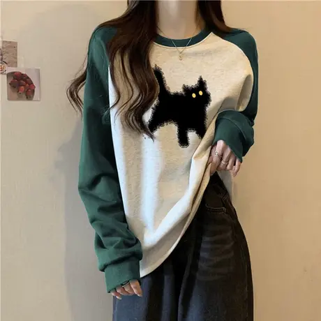 长袖T恤女秋冬2023新款宽松内搭外穿打底衫加绒加厚插肩欧货上衣图片