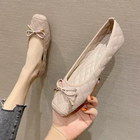 2023春季新款单鞋女时尚平底小皮鞋浅口方头瓢鞋工作软底豆豆船鞋商品大图