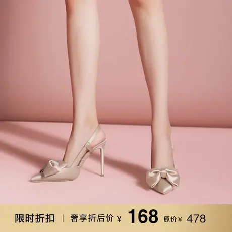 熙漫2023春夏新款时尚女鞋气质纯色蝴蝶结高跟鞋尖头细跟百搭凉鞋图片