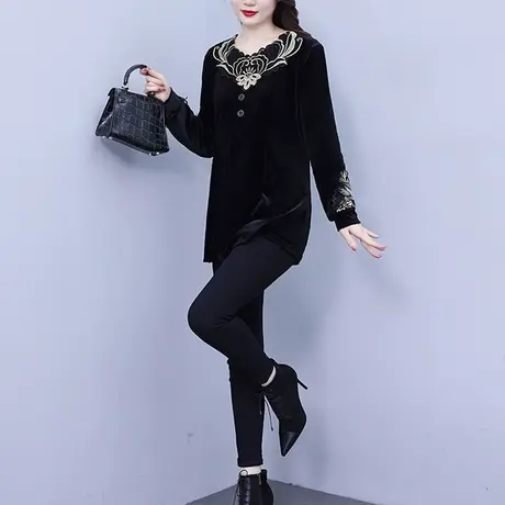 2023冬季新款加绒加厚中长款打底衫女洋气高级感超好看金丝绒小衫商品大图