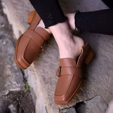 Artmu阿木时尚皮带扣方头小皮鞋两穿真皮单鞋乐福鞋工作2023新款商品大图