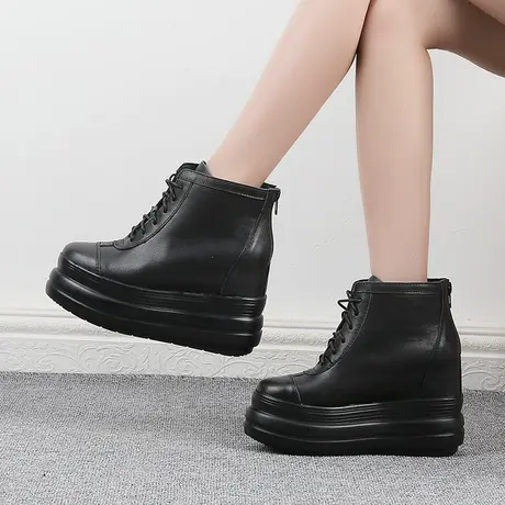 内增高运动鞋10CM松糕厚底鞋后拉链休闲高帮鞋小个子显瘦真皮短靴商品大图