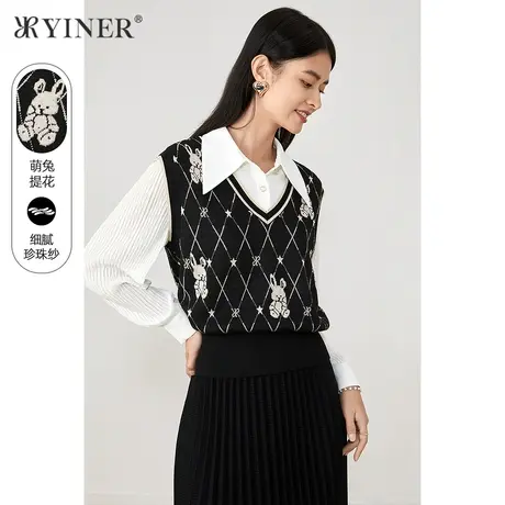 *YINER音儿奥莱女装秋季时尚小兔印花毛织马甲商品大图
