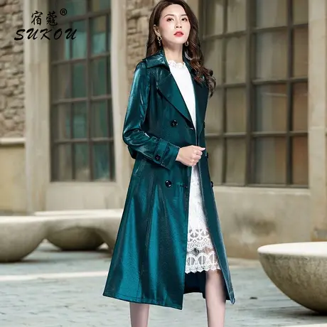 小个子薄款风衣女中长款2024春秋装新款气质韩版墨绿色秋外套潮女图片