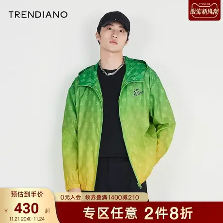 TRENDIANO官方潮牌男装秋季新款潮流渐变色连帽风衣外套男士图片