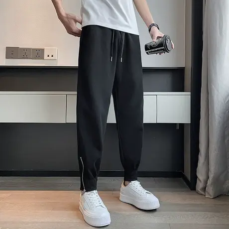 秋季休闲裤长裤裤子纯色学生卫裤拉链纯色口袋直筒潮流运动束腿裤图片