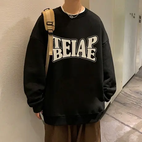 卫衣男2024春秋季新款设计感打底衫大码宽松圆领内搭港风潮牌上衣商品大图