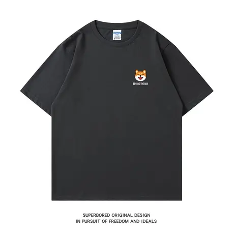 夏季趣味简约秋田狗柴狗短袖t恤男ins港风纯棉宽松休闲半袖体恤衫商品大图