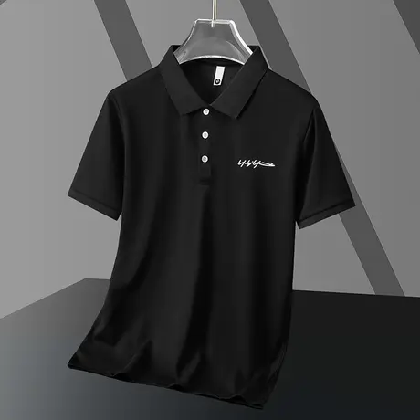 夏季冰丝polo衫男士短袖带领翻领t恤商务休闲半袖黑色保罗上衣服图片