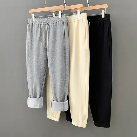 长裤子男士2024新款秋冬款休闲运动裤抽绳九分裤小脚束脚加绒卫裤商品大图