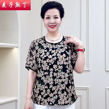 妈妈夏装短袖T恤洋气雪纺小衫阔太太时尚薄款上衣新款中老年女装图片