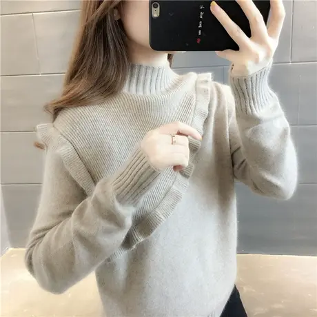 半高领秋冬新款毛衣女内搭韩版宽松纯色针织衫套头短款打底衫上衣商品大图
