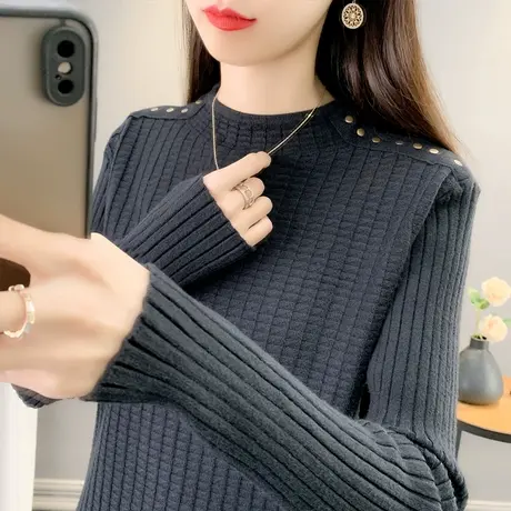 半高领毛衣女打底衫2023秋冬新款套头华夫格内搭上衣加厚针织衫潮图片