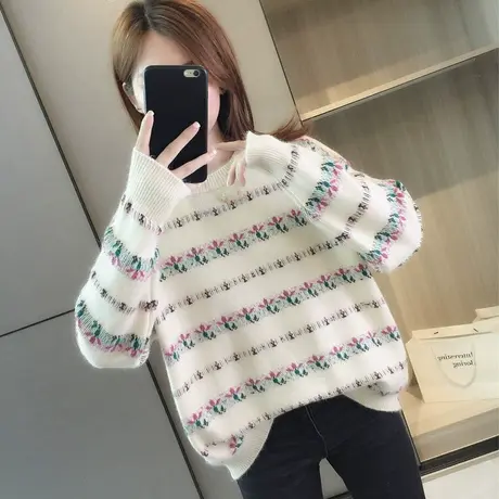 日系针织衫女秋冬季新款毛衣软糯系打底衫宽松复古小众温柔上衣商品大图