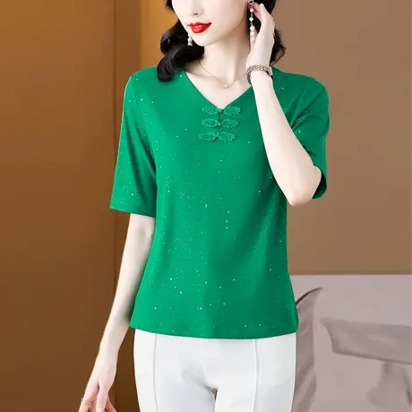 短袖t恤女夏季2023年新款独特别致小上衣洋气时髦薄款V领冰丝小衫图片