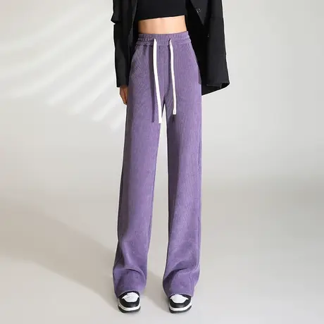 高腰显瘦窄版阔腿裤女春2023新款雪尼尔白色宽松休闲拖地直筒长裤商品大图