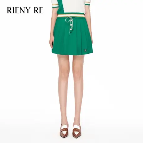 RIENYRE半身裙女春夏款小香风高腰休闲宽松A字裙时尚运动百褶半裙图片