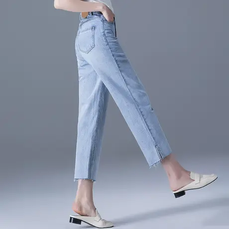 高腰直筒牛仔裤女2024年新款春夏薄款女裤八分裤烟管裤休闲九分裤商品大图