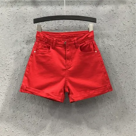 红色牛仔短裤外穿女春夏新款港味收腰卷边个性欧洲站宽松阔脚热裤商品大图