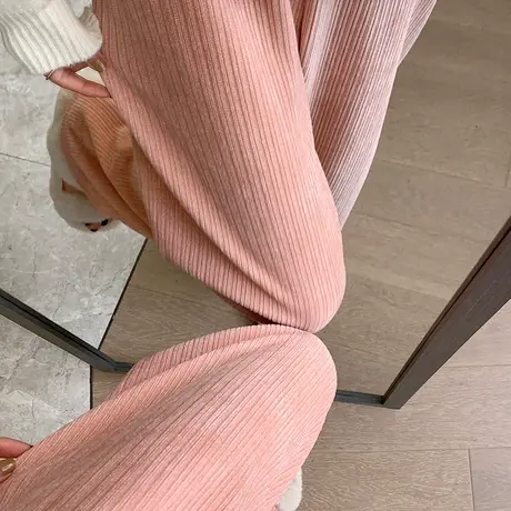 雪尼尔阔腿裤女春秋高腰垂感宽松直筒秋冬季休闲灯芯绒拖地长裤子商品大图