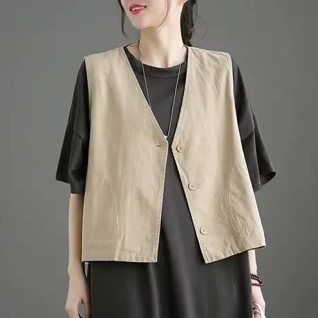 dza 文艺复古黑色马夹女士短款外套百搭上衣新款夏季休闲马夹薄款图片