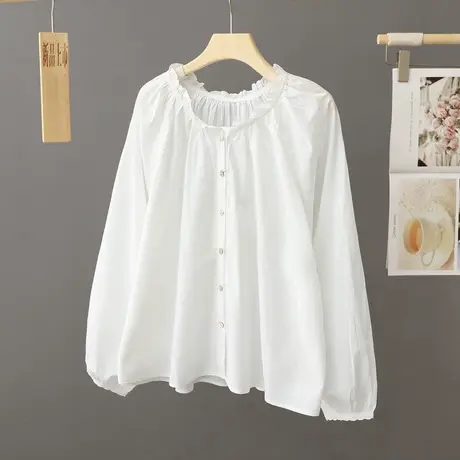 法式洋气花边立领衬衫女宽松春秋2024年新款秋季白色衬衣百搭上衣商品大图