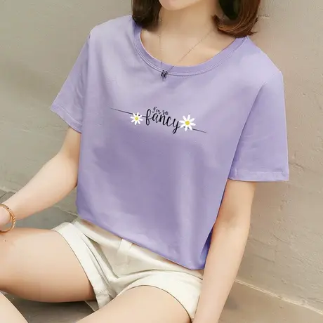 2件59.9元】纯棉短袖t恤女宽松2023夏装新款体恤紫色半袖学生上衣图片