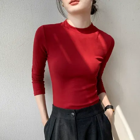 贴身长袖T恤纯色百搭叠穿上衣秋冬2023新款圆领西装内搭打底衫女商品大图