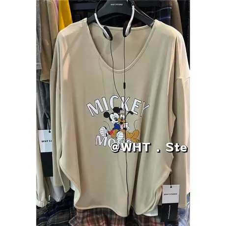 秋冬季宽松百搭显瘦时尚洋气减龄卡通印花上衣加厚磨毛长袖T恤女商品大图