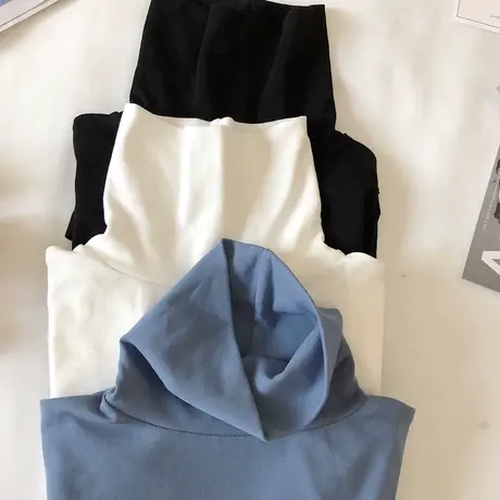 2023秋装新款韩版长袖t恤女堆堆领内搭上衣薄款秋冬季高领打底衫商品大图