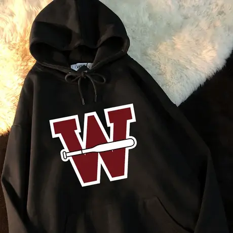 美式加绒加厚卫衣女秋oversize慵懒风大码连帽外套潮ins情侣上衣图片