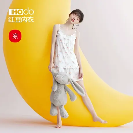红豆女士睡衣棉质莫代尔吊带夏季薄款居家服短袖短裤家居服套装女商品大图