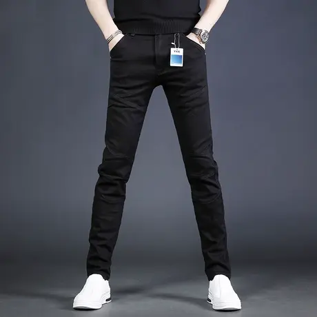 纯黑色春季牛仔裤男新款修身小脚韩版潮流休闲水洗男士简约牛仔裤商品大图