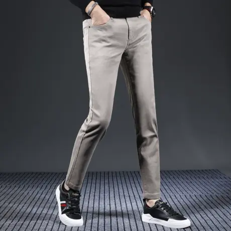 卡其色高端九分牛仔裤男修身小脚秋冬款2023新款弹力百搭男士裤子商品大图