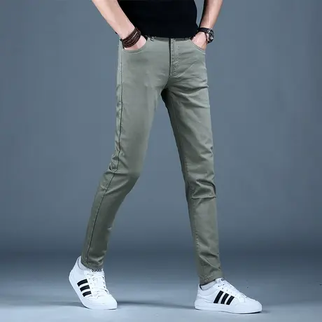 男士军绿色弹力牛仔裤男秋冬男款2023新款休闲裤子男修身小脚弹力商品大图