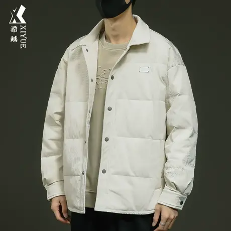 新国标90鸭绒衬衣羽绒服男2023冬季保暖宽松大码男士翻领外套棉服商品大图