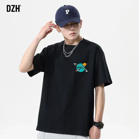 男士黑色短袖男潮牌夏季设计感小众印花t恤2022新款衣服宽松体恤商品大图