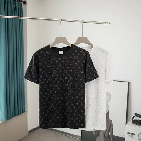 男士圆领短袖T恤夏季男装潮牌潮流宽松半袖上衣黑色时尚印花体恤商品大图