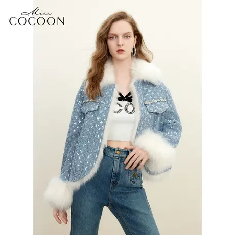 missCOCOON千金风狐狸毛牛仔拼接设计2023冬装新款女廓形版皮草商品大图