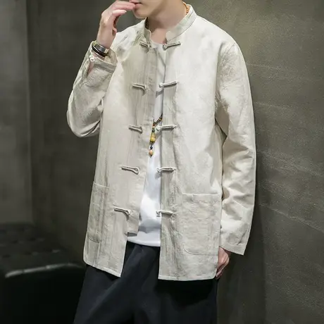 中国风男士衬衫棉麻长袖衣服复古盘扣中式男装衬衣亚麻休闲唐装潮商品大图