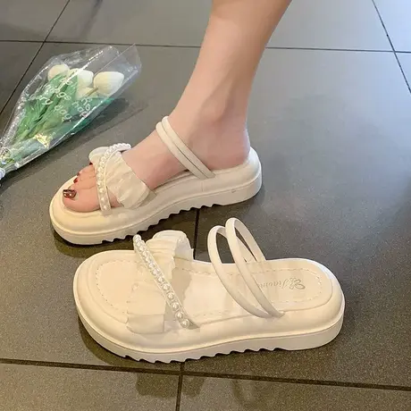 配裙子拖鞋外穿夏季女2024年新款仙女风凉拖两穿厚底海边沙滩凉鞋商品大图