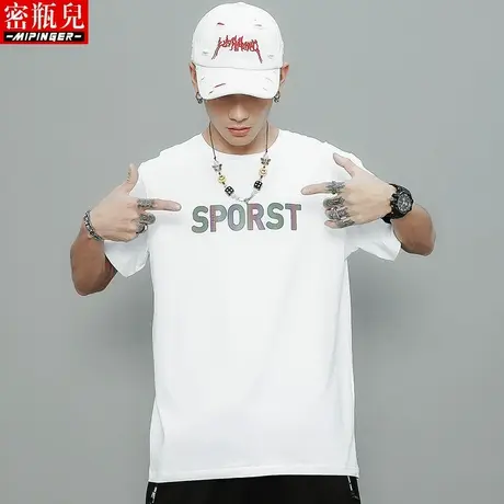 密瓶儿短袖t恤 男夏季ins潮牌大码体恤胖子加肥加大休闲上衣男潮商品大图