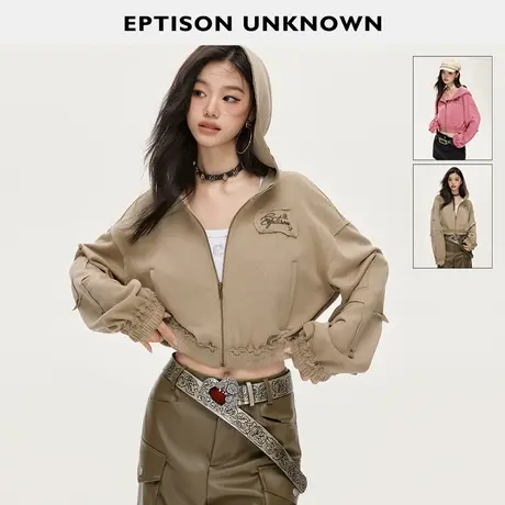 EPTISON短款外套女2024春季新款复古辣妹修身小个子洋气拉链卫衣图片