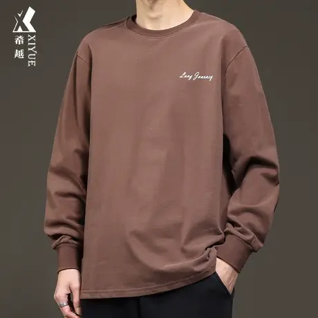 希越美式290g重磅打底衫男2024春季新款宽松大码圆领男士长袖T恤商品大图