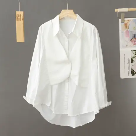 设计感假两件白色衬衫马甲女早春秋季上衣中长款宽松大码坎肩衬衣图片